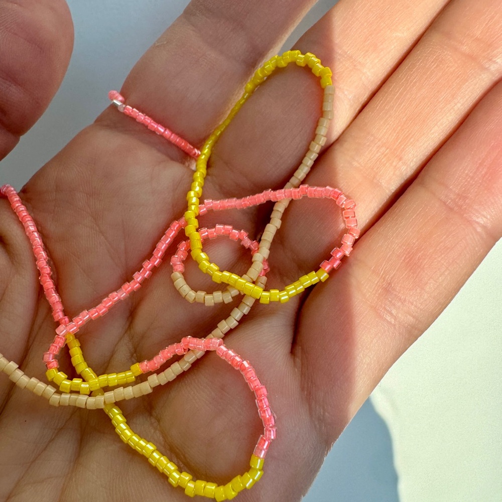 Beaded Neon Multi-Color Necklace - Pink, Yellow & Cream - Picture 10 of 11